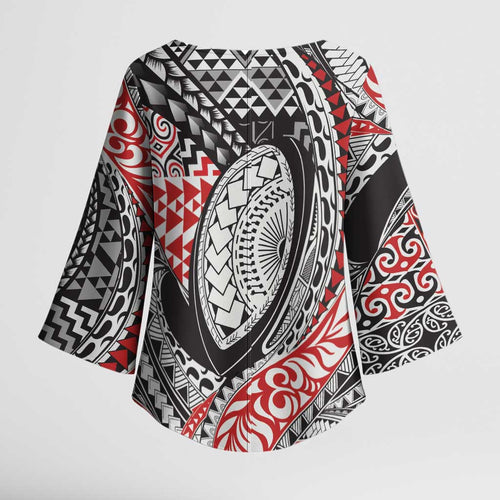 Aotearoa Maori Rugby Tribal Tattoo Kimono Sleeve Blouse Kowhaiwhai Taniko Patchwork Motifs - Aussie Hoodie