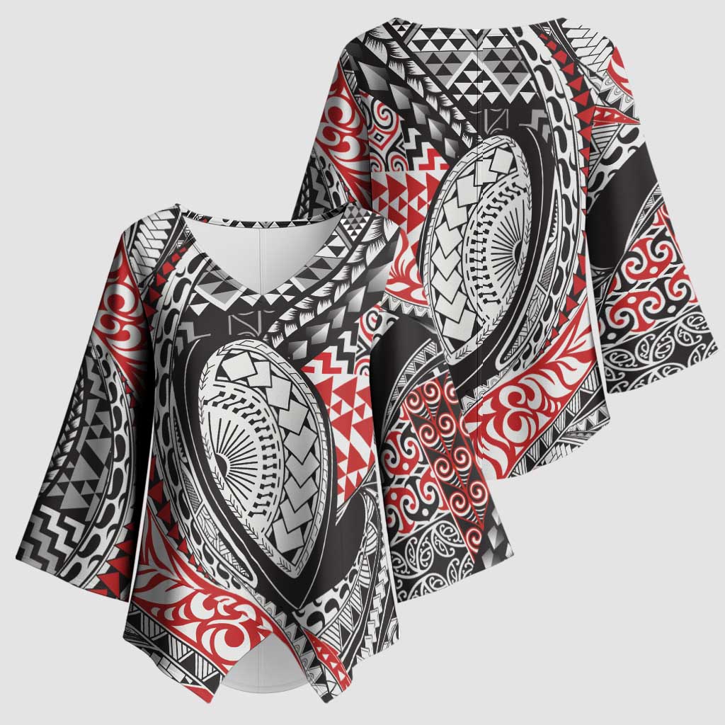 Aotearoa Maori Rugby Tribal Tattoo Kimono Sleeve Blouse Kowhaiwhai Taniko Patchwork Motifs - Aussie Hoodie