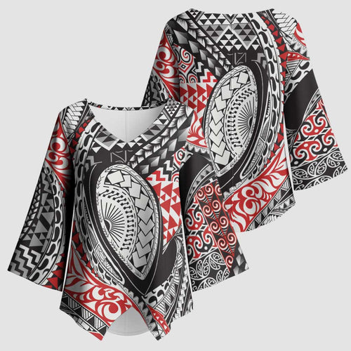 Aotearoa Maori Rugby Tribal Tattoo Kimono Sleeve Blouse Kowhaiwhai Taniko Patchwork Motifs - Aussie Hoodie
