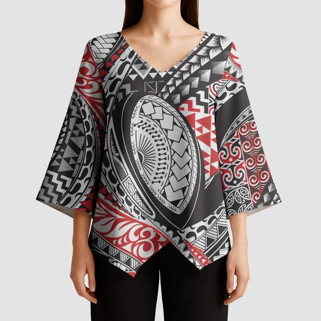 Aotearoa Maori Rugby Tribal Tattoo Kimono Sleeve Blouse Kowhaiwhai Taniko Patchwork Motifs - Aussie Hoodie