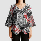 Aotearoa Maori Rugby Tribal Tattoo Kimono Sleeve Blouse Kowhaiwhai Taniko Patchwork Motifs - Aussie Hoodie
