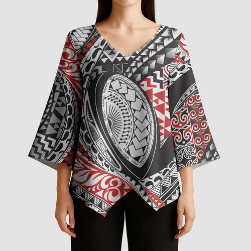 Aotearoa Maori Rugby Tribal Tattoo Kimono Sleeve Blouse Kowhaiwhai Taniko Patchwork Motifs - Aussie Hoodie