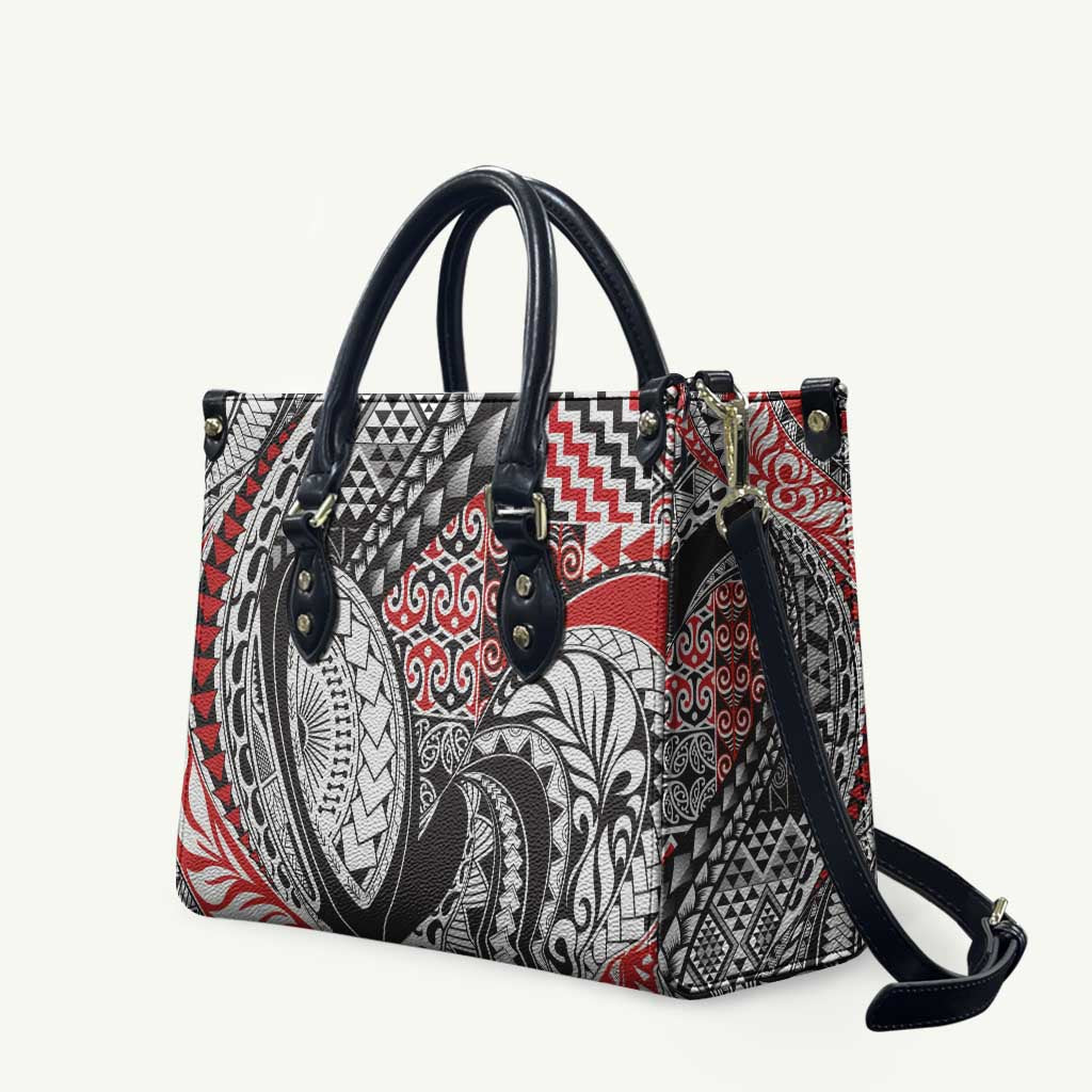 Aotearoa Maori Rugby Tribal Tattoo Leather Bag Kowhaiwhai Taniko Patchwork Motifs - Aussie Hoodie