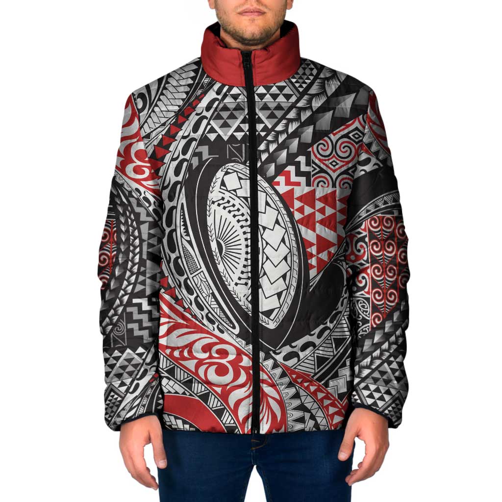 Aotearoa Maori Rugby Tribal Tattoo Padded Jacket Kowhaiwhai Taniko Patchwork Motifs - Aussie Hoodie