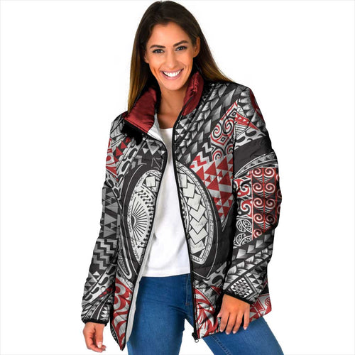Aotearoa Maori Rugby Tribal Tattoo Padded Jacket Kowhaiwhai Taniko Patchwork Motifs - Aussie Hoodie