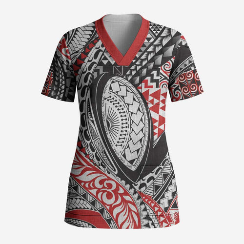 Aotearoa Maori Rugby Tribal Tattoo Scrub Top Kowhaiwhai Taniko Patchwork Motifs - Aussie Hoodie
