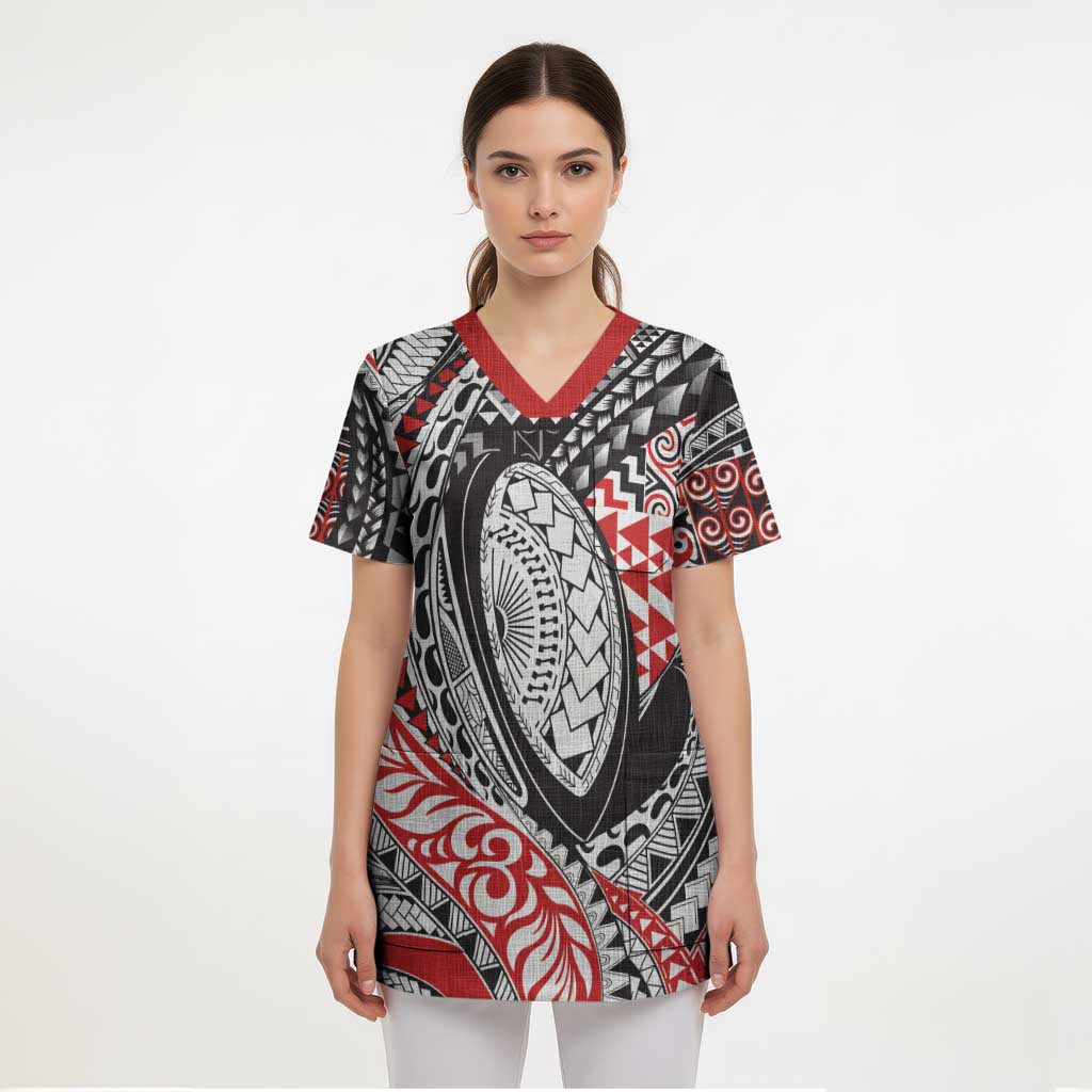 Aotearoa Maori Rugby Tribal Tattoo Scrub Top Kowhaiwhai Taniko Patchwork Motifs - Aussie Hoodie