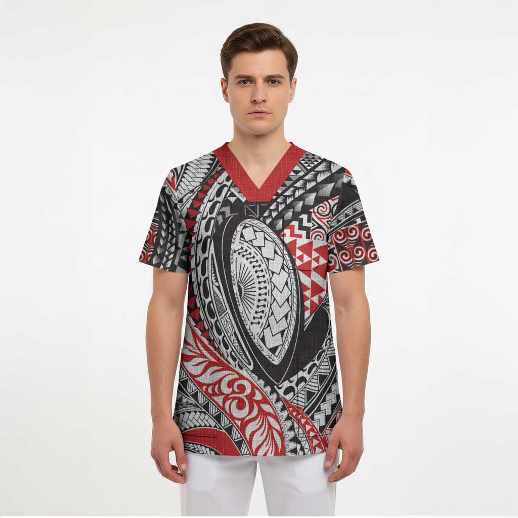 Aotearoa Maori Rugby Tribal Tattoo Scrub Top Kowhaiwhai Taniko Patchwork Motifs - Aussie Hoodie