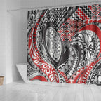 Aotearoa Maori Rugby Tribal Tattoo Shower Curtain Kowhaiwhai Taniko Patchwork Motifs