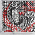 Aotearoa Maori Rugby Tribal Tattoo Shower Curtain Kowhaiwhai Taniko Patchwork Motifs