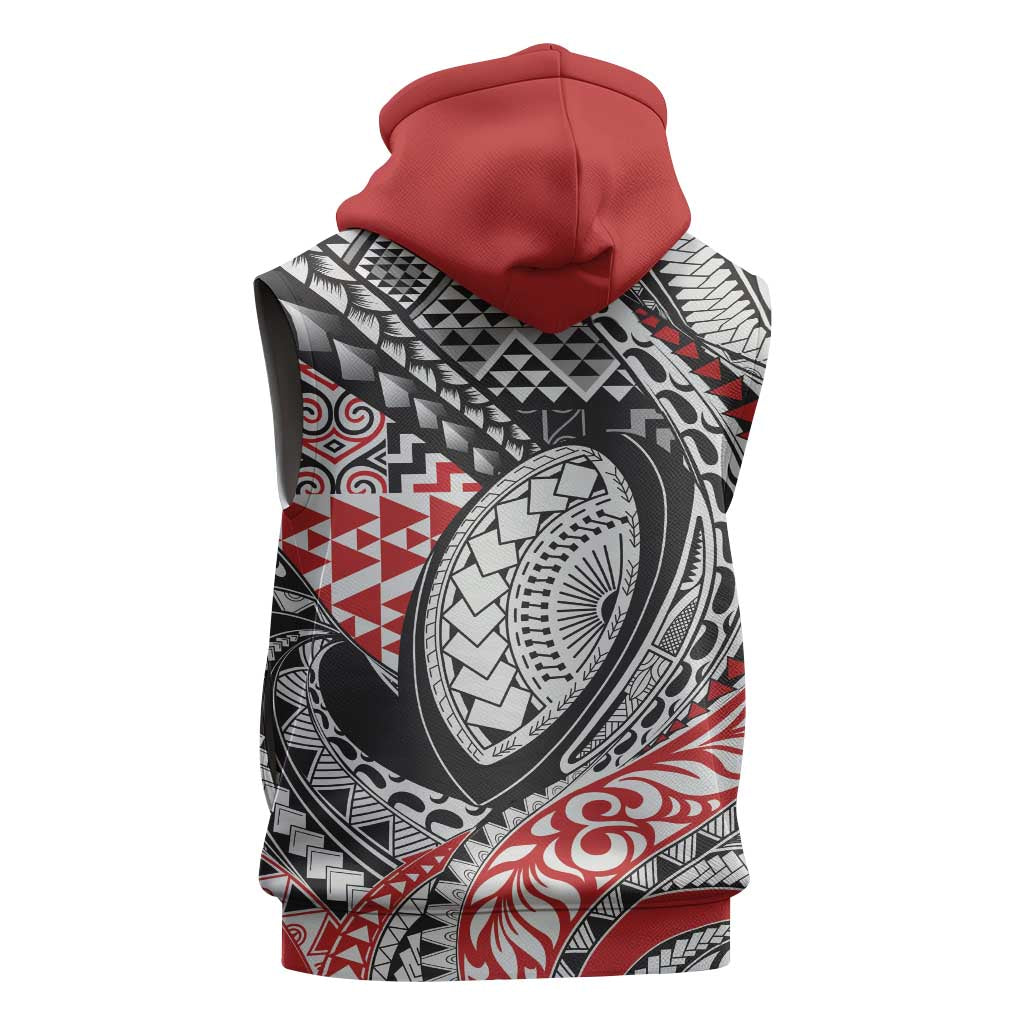 Aotearoa Maori Rugby Tribal Tattoo Sleeveless Hoodie Kowhaiwhai Taniko Patchwork Motifs - Aussie Hoodie