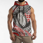 Aotearoa Maori Rugby Tribal Tattoo Sleeveless Hoodie Kowhaiwhai Taniko Patchwork Motifs - Aussie Hoodie