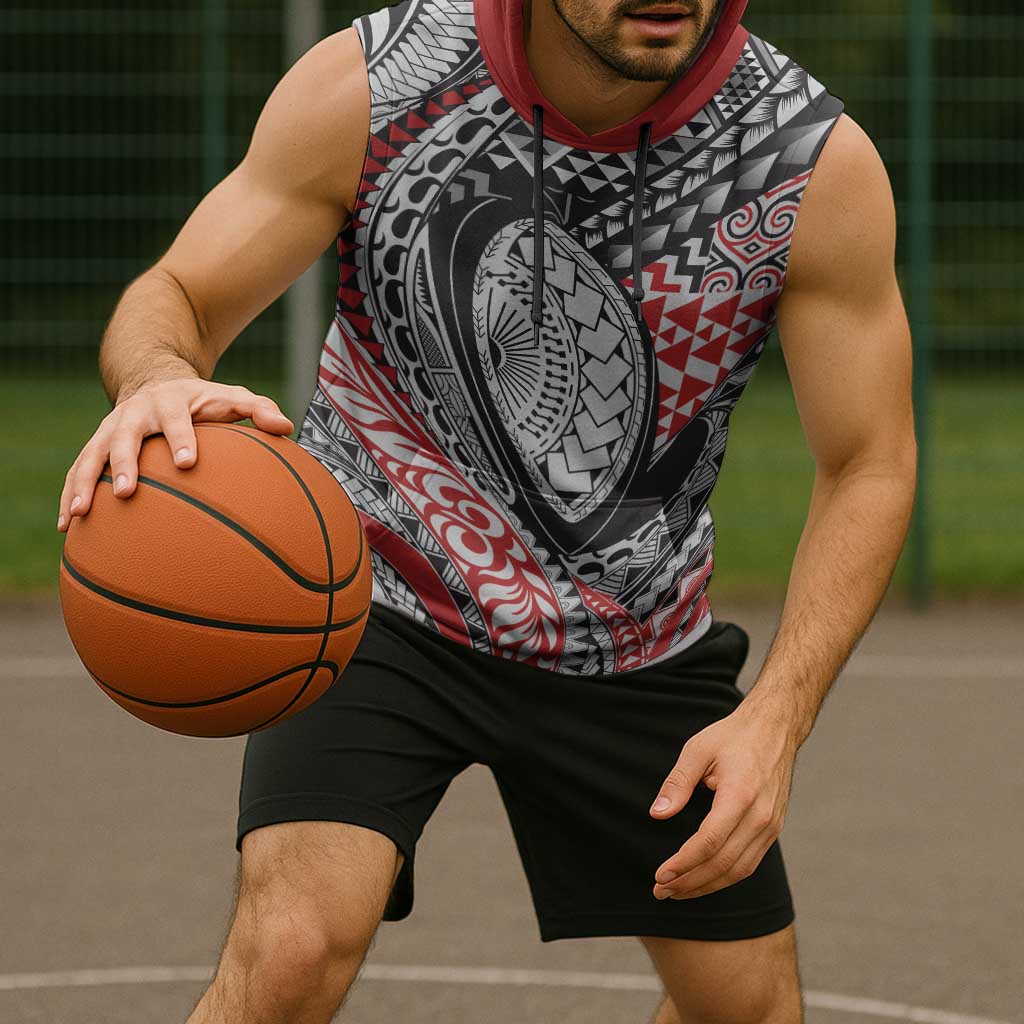 Aotearoa Maori Rugby Tribal Tattoo Sleeveless Hoodie Kowhaiwhai Taniko Patchwork Motifs - Aussie Hoodie