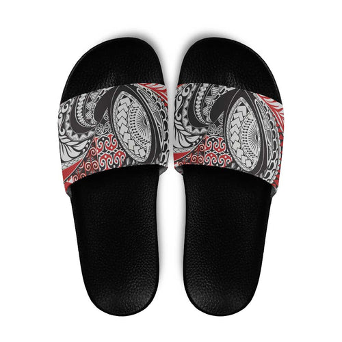 Aotearoa Maori Rugby Tribal Tattoo Slide Sandals Kowhaiwhai Taniko Patchwork Motifs - Aussie Hoodie