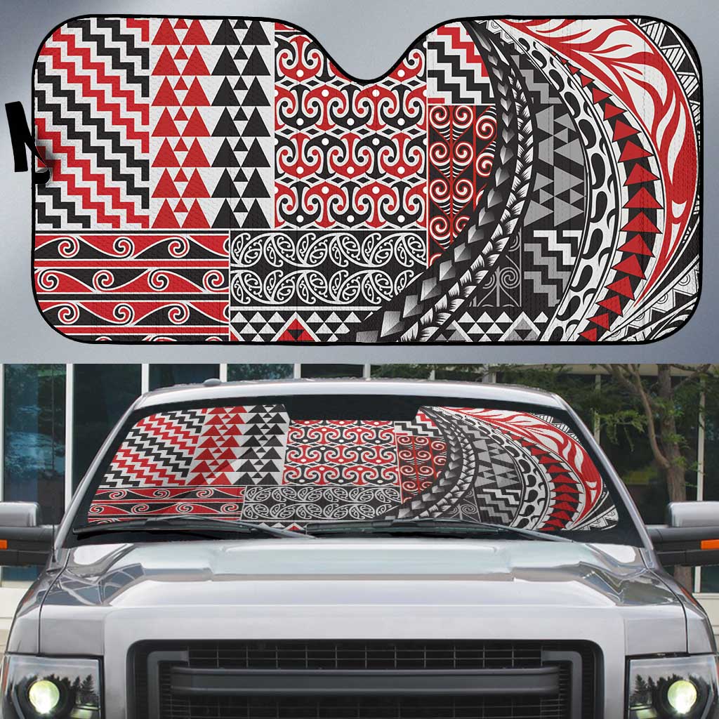 Aotearoa Maori Tribal Tattoo Auto Sun Shade Kowhaiwhai Taniko Patchwork Motifs - Aussie Hoodie