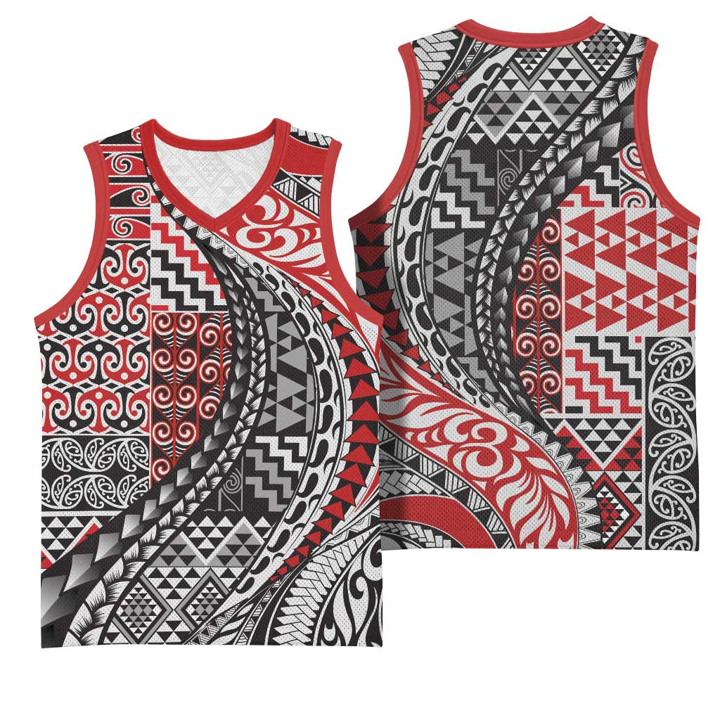 Aotearoa Maori Tribal Tattoo Basketball Jersey Kowhaiwhai Taniko Patchwork Motifs - Aussie Hoodie
