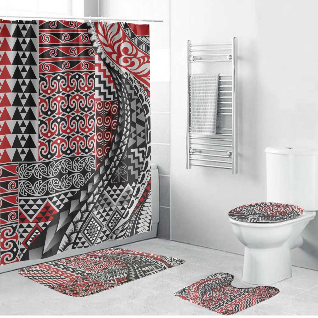 Aotearoa Maori Tribal Tattoo Bathroom Set Kowhaiwhai Taniko Patchwork Motifs - Aussie Hoodie