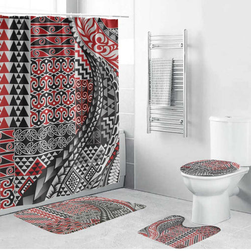 Aotearoa Maori Tribal Tattoo Bathroom Set Kowhaiwhai Taniko Patchwork Motifs - Aussie Hoodie