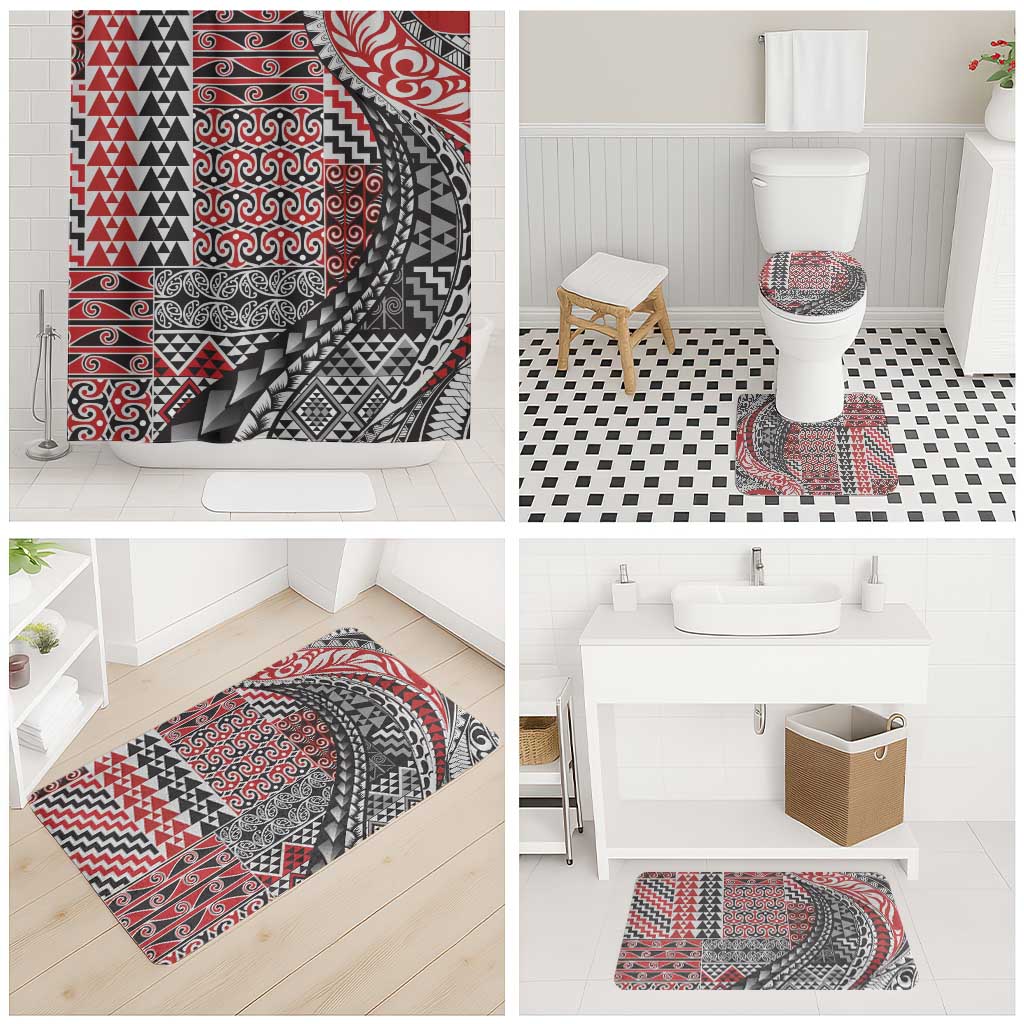 Aotearoa Maori Tribal Tattoo Bathroom Set Kowhaiwhai Taniko Patchwork Motifs - Aussie Hoodie