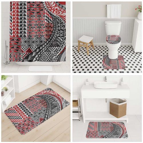 Aotearoa Maori Tribal Tattoo Bathroom Set Kowhaiwhai Taniko Patchwork Motifs - Aussie Hoodie