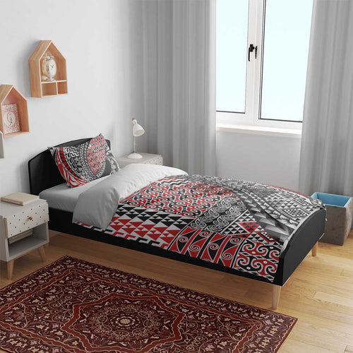 Aotearoa Maori Tribal Tattoo Bedding Set Kowhaiwhai Taniko Patchwork Motifs