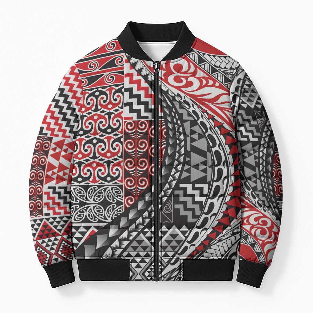 Aotearoa Maori Tribal Tattoo Bomber Puffer Jacket Kowhaiwhai Taniko Patchwork Motifs - Aussie Hoodie