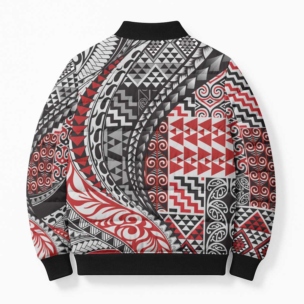 Aotearoa Maori Tribal Tattoo Bomber Puffer Jacket Kowhaiwhai Taniko Patchwork Motifs - Aussie Hoodie