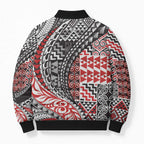 Aotearoa Maori Tribal Tattoo Bomber Puffer Jacket Kowhaiwhai Taniko Patchwork Motifs - Aussie Hoodie