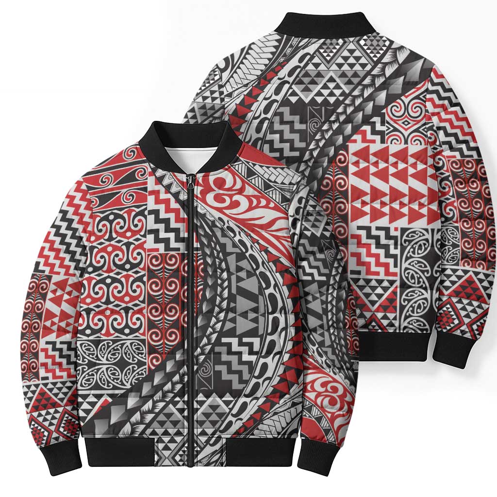 Aotearoa Maori Tribal Tattoo Bomber Puffer Jacket Kowhaiwhai Taniko Patchwork Motifs - Aussie Hoodie