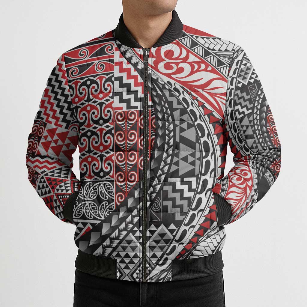 Aotearoa Maori Tribal Tattoo Bomber Puffer Jacket Kowhaiwhai Taniko Patchwork Motifs - Aussie Hoodie