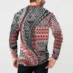 Aotearoa Maori Tribal Tattoo Button Sweatshirt Kowhaiwhai Taniko Patchwork Motifs