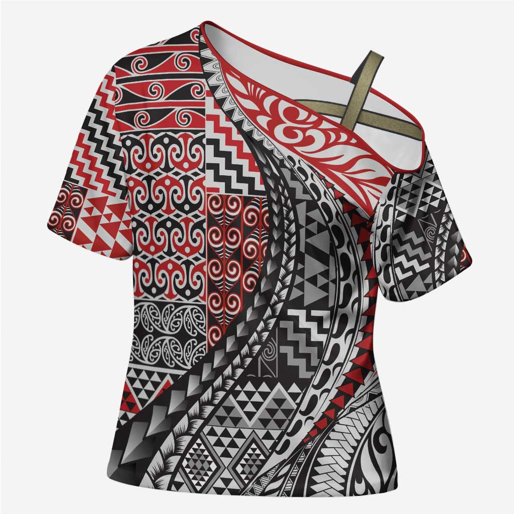 Aotearoa Maori Tribal Tattoo Cross Shoulder Shirt Kowhaiwhai Taniko Patchwork Motifs - Aussie Hoodie