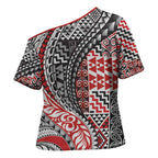 Aotearoa Maori Tribal Tattoo Cross Shoulder Shirt Kowhaiwhai Taniko Patchwork Motifs - Aussie Hoodie