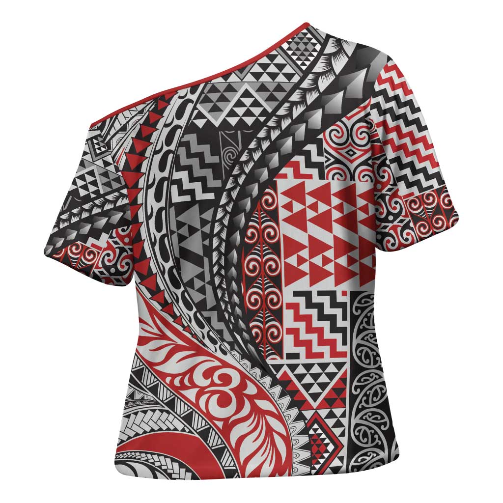 Aotearoa Maori Tribal Tattoo Cross Shoulder Shirt Kowhaiwhai Taniko Patchwork Motifs - Aussie Hoodie