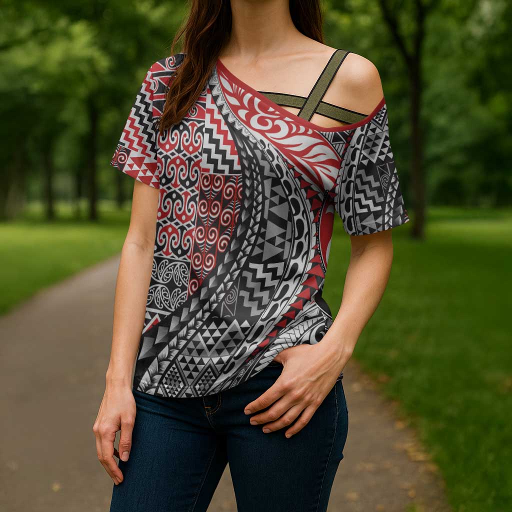 Aotearoa Maori Tribal Tattoo Cross Shoulder Shirt Kowhaiwhai Taniko Patchwork Motifs - Aussie Hoodie