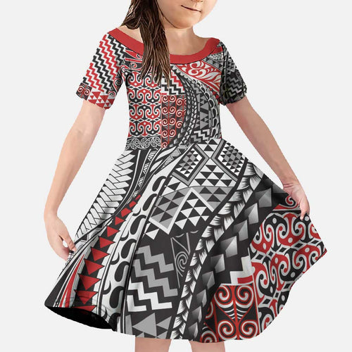 Aotearoa Maori Tribal Tattoo Family Matching Mermaid Dress and Hawaiian Shirt Kowhaiwhai Taniko Patchwork Motifs