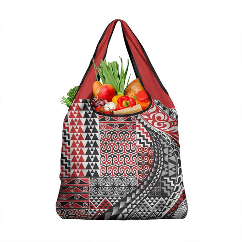 Aotearoa Maori Tribal Tattoo Grocery Bag Kowhaiwhai Taniko Patchwork Motifs