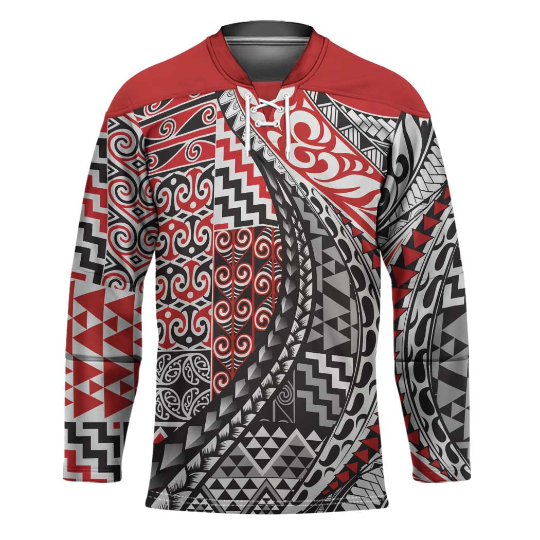 Aotearoa Maori Tribal Tattoo Hockey Jersey Kowhaiwhai Taniko Patchwork Motifs - Aussie Hoodie
