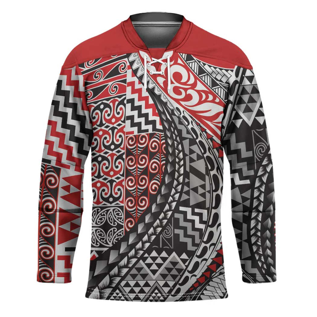Aotearoa Maori Tribal Tattoo Hockey Jersey Kowhaiwhai Taniko Patchwork Motifs - Aussie Hoodie