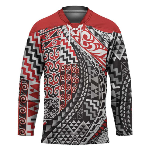 Aotearoa Maori Tribal Tattoo Hockey Jersey Kowhaiwhai Taniko Patchwork Motifs - Aussie Hoodie