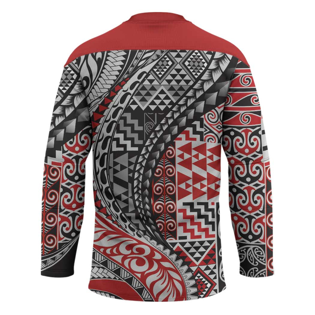 Aotearoa Maori Tribal Tattoo Hockey Jersey Kowhaiwhai Taniko Patchwork Motifs - Aussie Hoodie