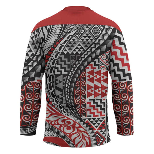 Aotearoa Maori Tribal Tattoo Hockey Jersey Kowhaiwhai Taniko Patchwork Motifs - Aussie Hoodie