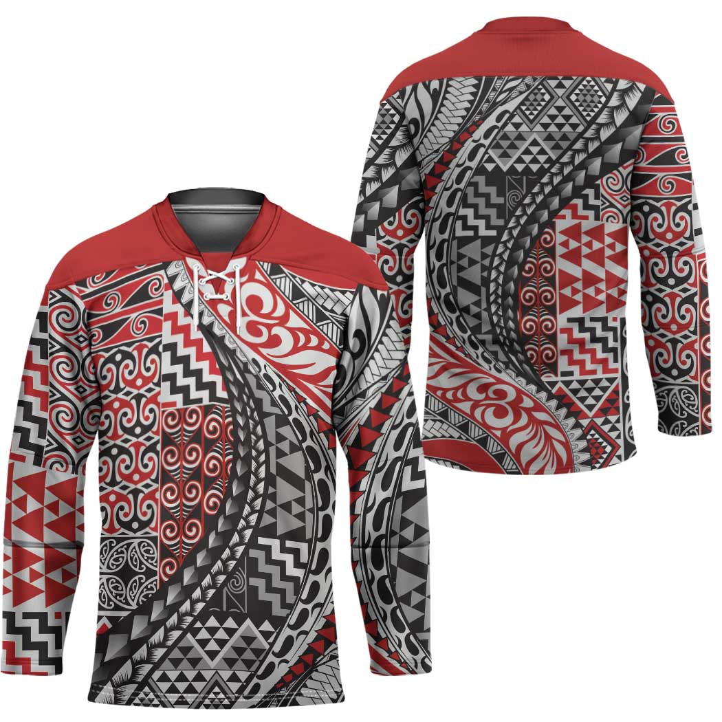 Aotearoa Maori Tribal Tattoo Hockey Jersey Kowhaiwhai Taniko Patchwork Motifs - Aussie Hoodie