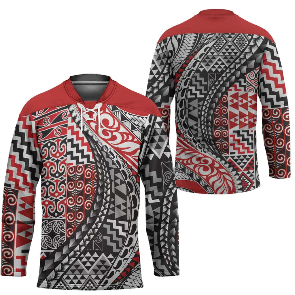 Aotearoa Maori Tribal Tattoo Hockey Jersey Kowhaiwhai Taniko Patchwork Motifs - Aussie Hoodie
