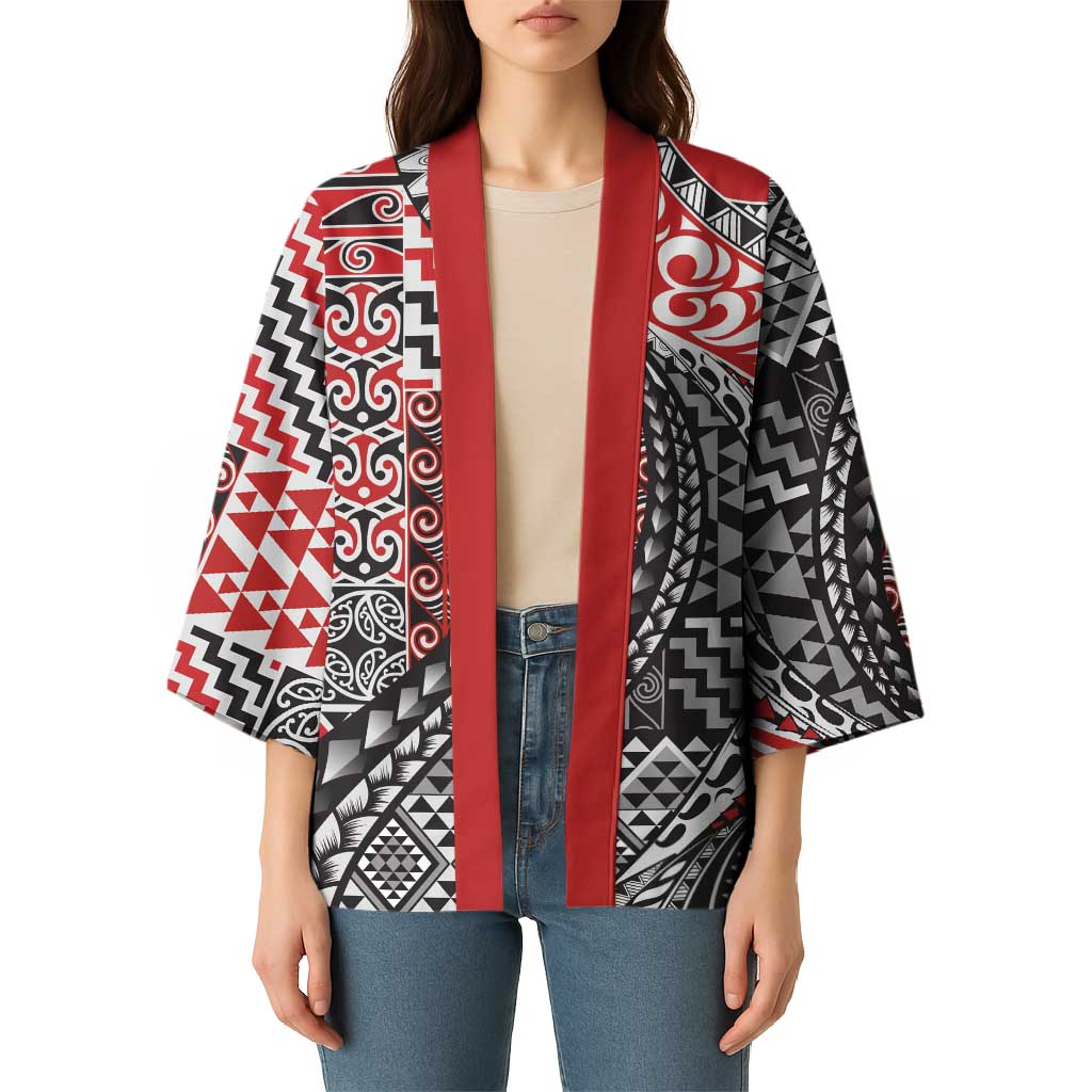 Aotearoa Maori Tribal Tattoo Kimono Kowhaiwhai Taniko Patchwork Motifs - Aussie Hoodie