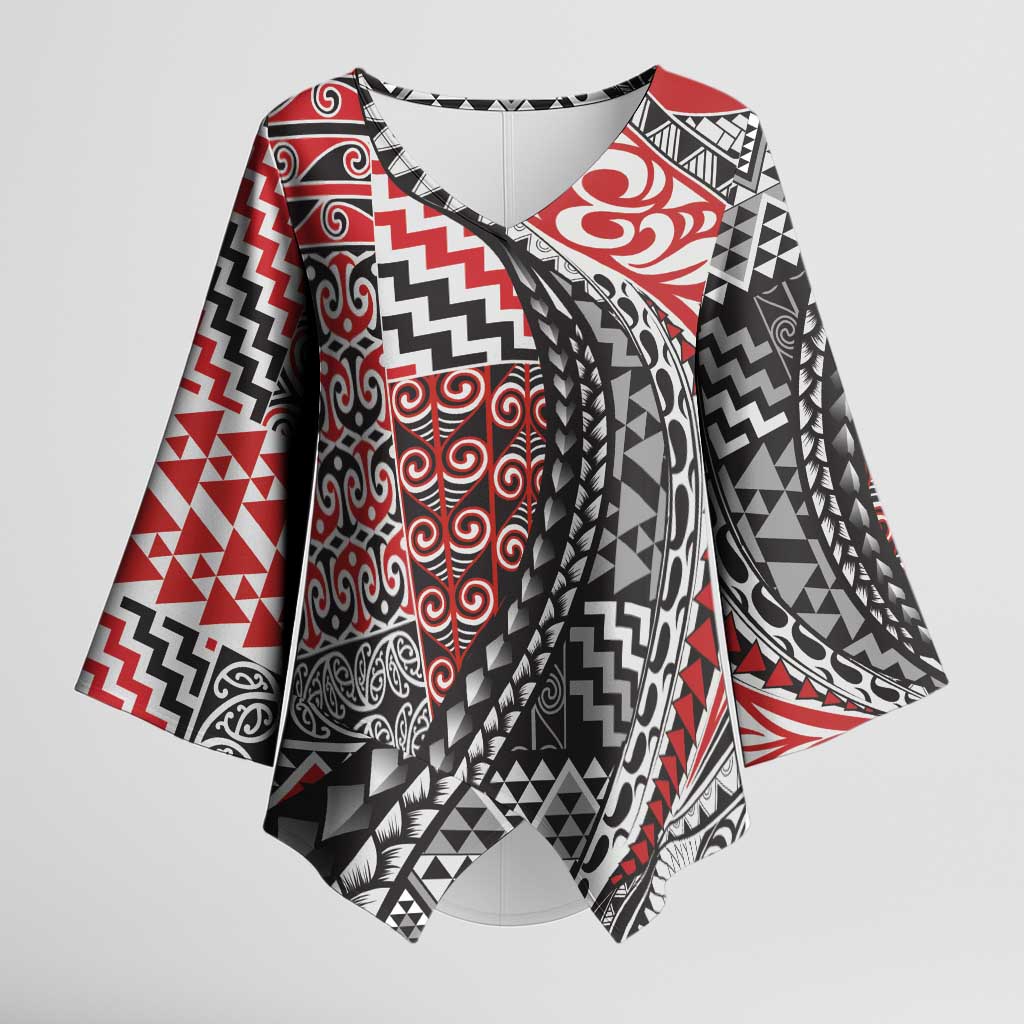 Aotearoa Maori Tribal Tattoo Kimono Sleeve Blouse Kowhaiwhai Taniko Patchwork Motifs - Aussie Hoodie