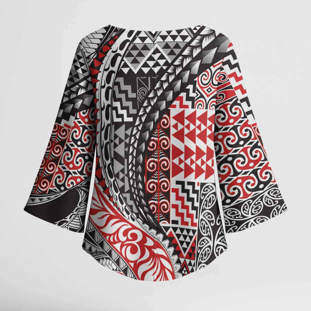 Aotearoa Maori Tribal Tattoo Kimono Sleeve Blouse Kowhaiwhai Taniko Patchwork Motifs - Aussie Hoodie