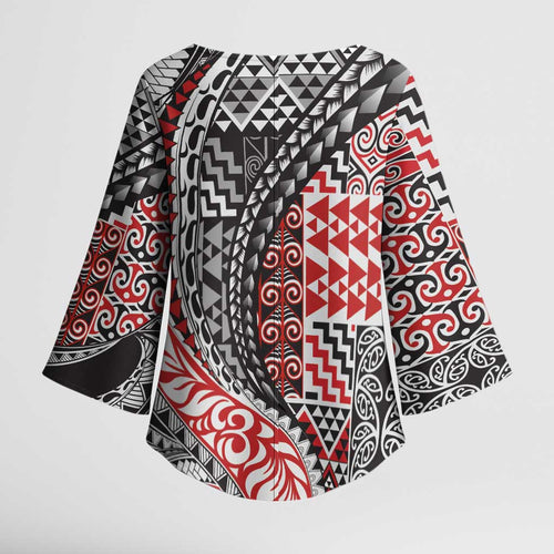 Aotearoa Maori Tribal Tattoo Kimono Sleeve Blouse Kowhaiwhai Taniko Patchwork Motifs - Aussie Hoodie