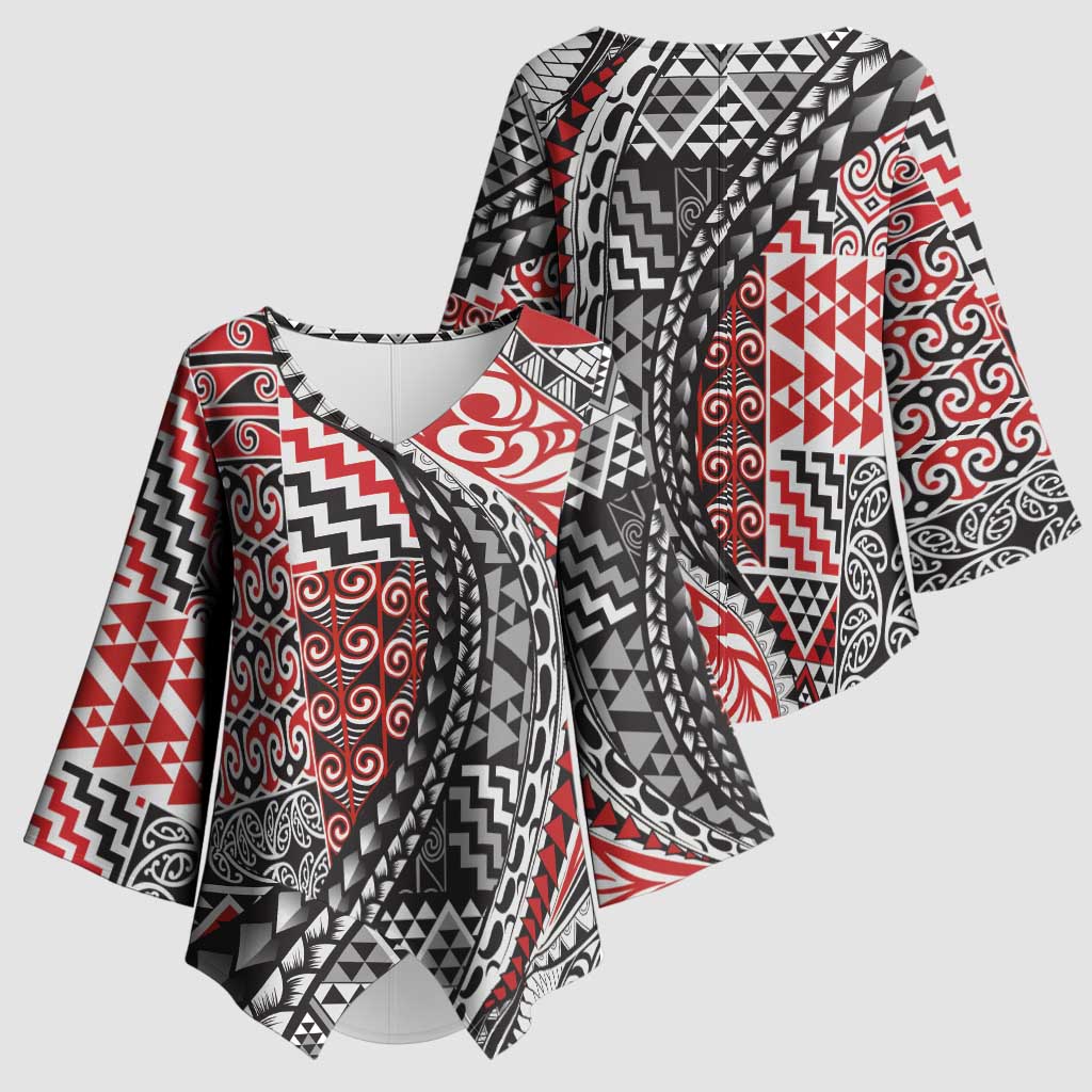 Aotearoa Maori Tribal Tattoo Kimono Sleeve Blouse Kowhaiwhai Taniko Patchwork Motifs - Aussie Hoodie