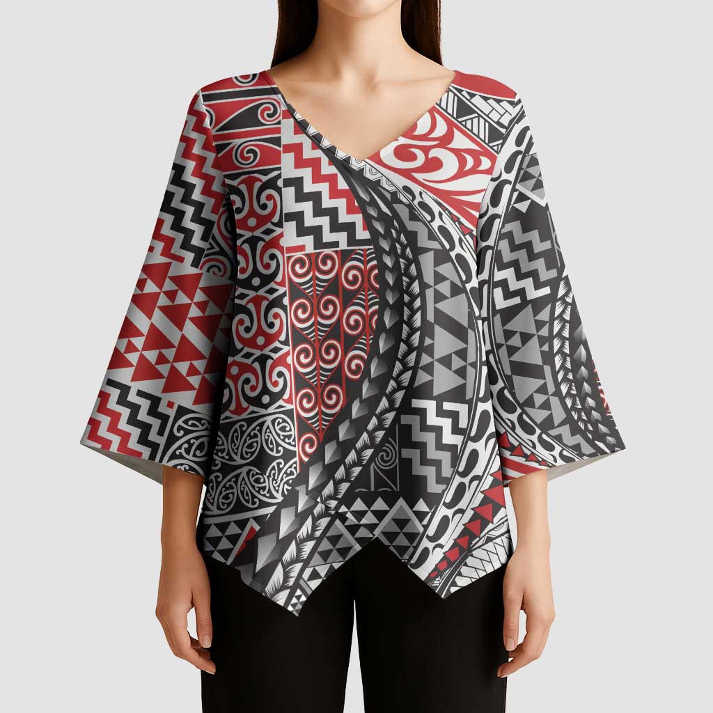 Aotearoa Maori Tribal Tattoo Kimono Sleeve Blouse Kowhaiwhai Taniko Patchwork Motifs - Aussie Hoodie